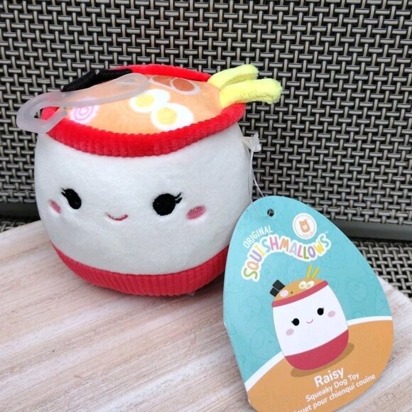 Squishmallow Raisy the Ramen Bowl 5" Squeaky Plush Dog Toy New - Picture 2 of 6